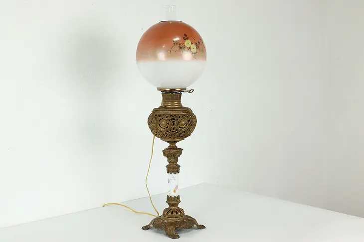 Victorian Antique Gone with the Wind Lamp, Electrified Bradley & Hubbard #41019