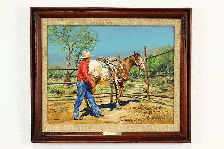 Appy's First Saddle Vintage Original Oil Painting of Horse, Bernier 24" #40999