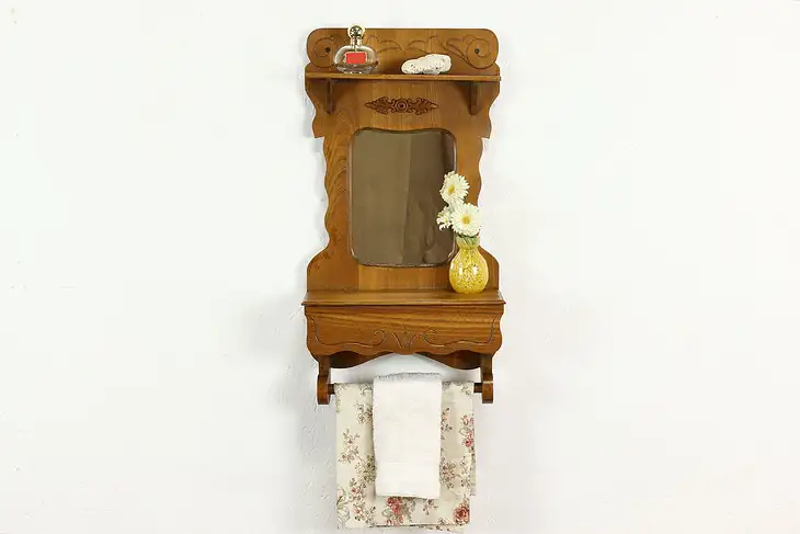 Victorian Farmhouse Antique Wall Shelf, Towel Bar, Jewelry Chest, Mirror #41305