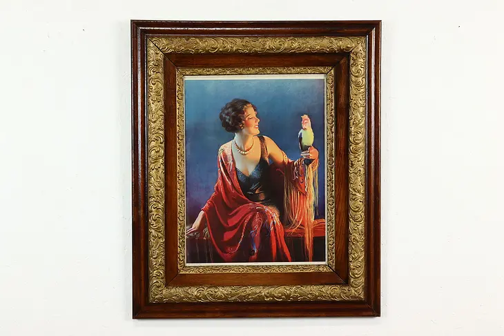 Art Deco Woman with Parrot Vintage Art Print, Pressler 31"  #41603