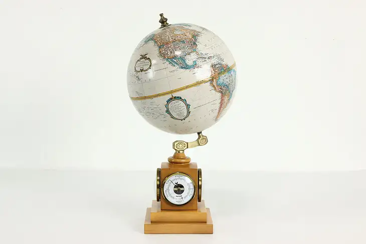 Library or Office Vintage 9" World Globe & Meters, Maple Base, Replogle #41785