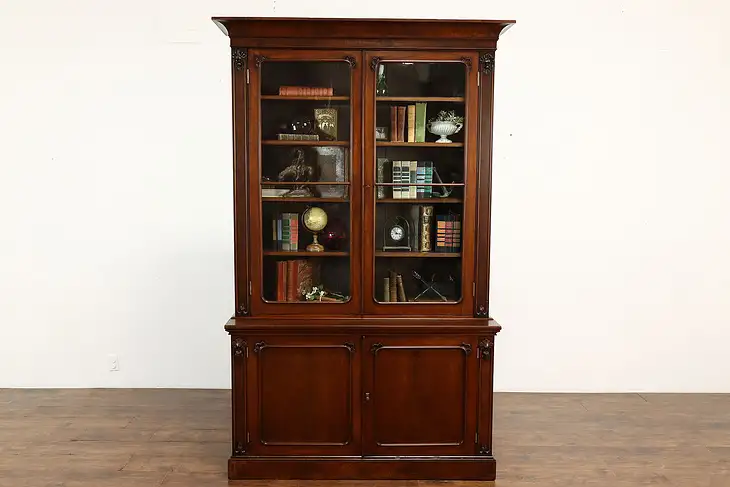 Victorian Antique Walnut & Mahogany Office, Library Bookcase, Wavy Glass #39852