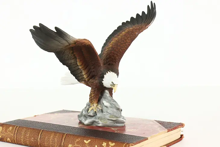 Bald Eagle in Flight Statue Painted Porcelain Sculpture #41264