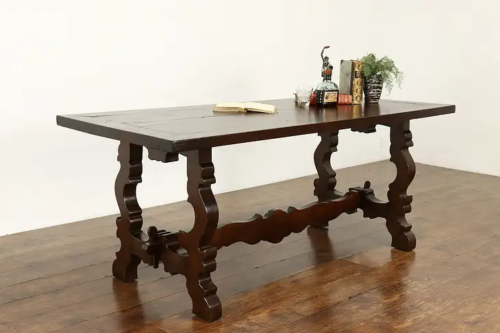 Spanish Colonial Carved Walnut Antique Library, Office or Dining Table #40268