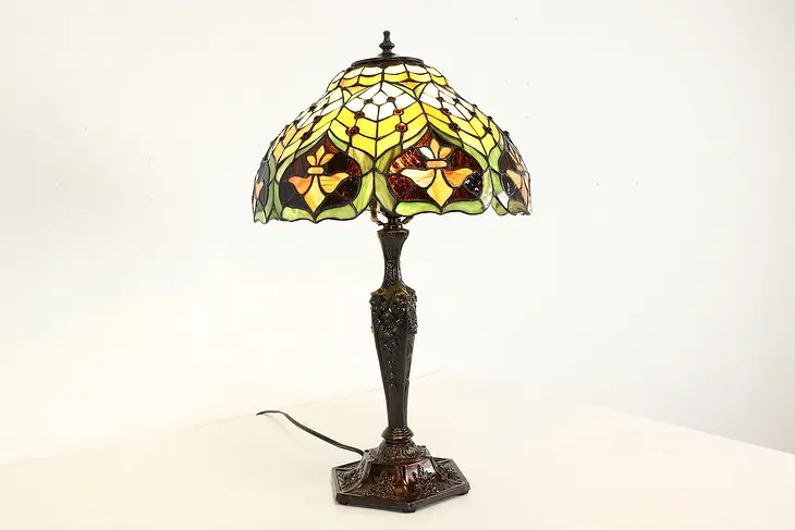 Art Nouveau Vintage Stained Glass Office or Library Lamp, Dale Tiffany #41695