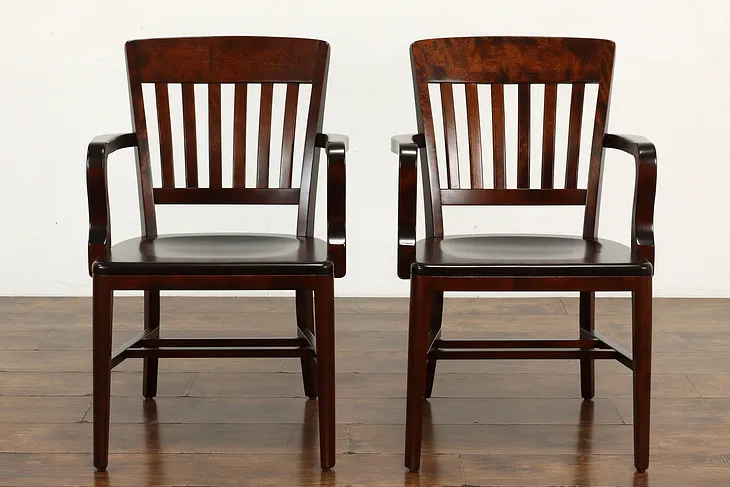 Pair of Antique Birch Office, Banker, Library or Desk Chairs, Milwaukee #39124