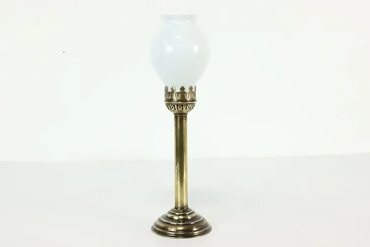 Brass Antique Push Up Candlestick with Milk Glass Shade #41546