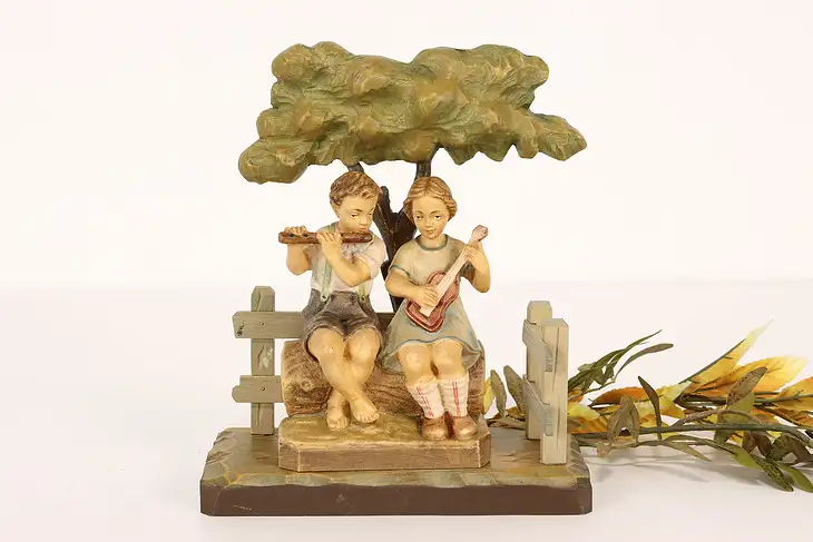 Italian Vintage Hand Carved Children Playing Instruments Sculpture, Anri #40949