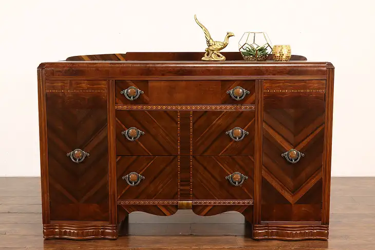 Art Deco Vintage Waterfall Design Sideboard, Buffet or Server, Bakelite #41367