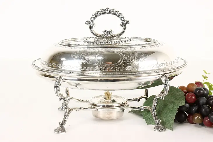 Victorian Antique English Silverplate Oval Covered Server & Burner, WH&S #41840