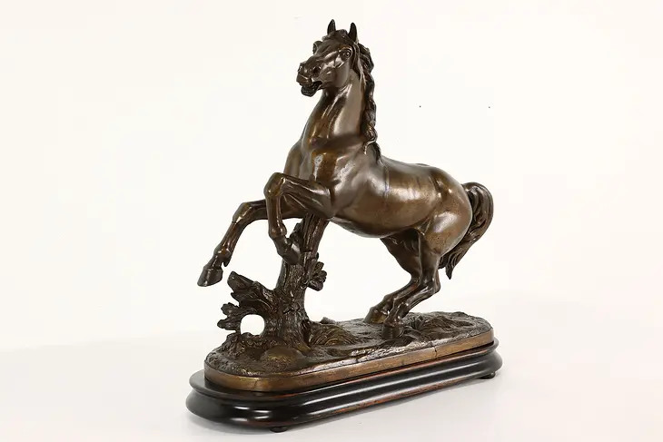 Wild Rearing Horse Bronze Finish Statue Antique Sculpture, Signed #41025