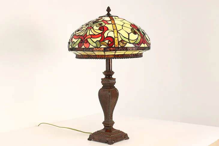 Stained Glass Shade Vintage Office or Library Desk Lamp, Dale Tiffany #41698