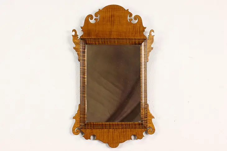 Georgian Design Vintage Carved Tiger Curly Maple Wall Mirror #41871