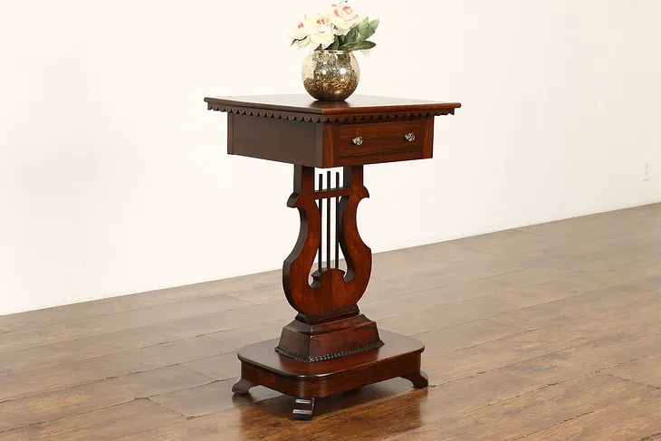 Victorian Antique Carved Rosewood End or Side Table, Lyre Base #41838