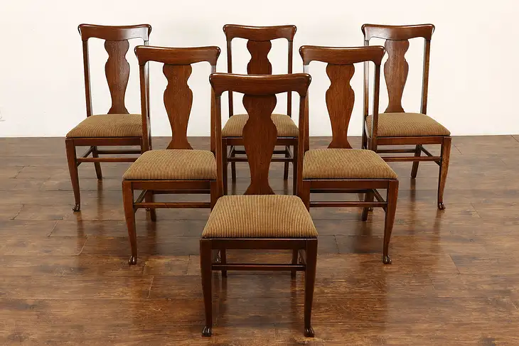 Set of 6 Victorian Antique Craftsman Oak Dining Chairs New Upholstery #41290