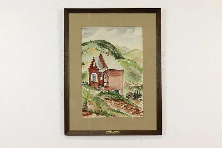 Farmhouse on Mountain Vintage Original Watercolor Painting 28.5" Van #40822