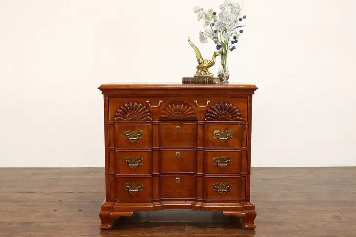 Georgian Design Block Front Cherry Vintage Dresser, Carved Shells #41976