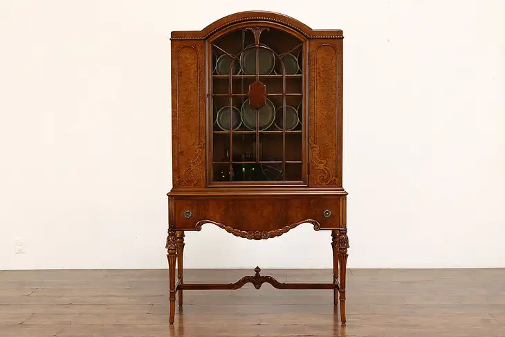 French Design Vintage Carved Walnut China Display Cabinet, Berkey & Gay #41728