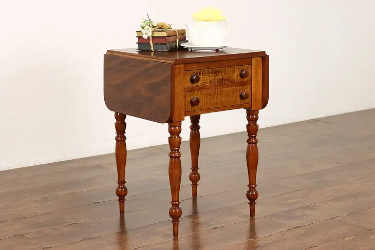 Sheraton Antique Tiger Maple & Birch Drop Leaf Pembroke Table Nightstand #41948