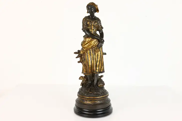 Traveling Maiden & Flowers French Statue Antique Sculpture, Anfrie #41927