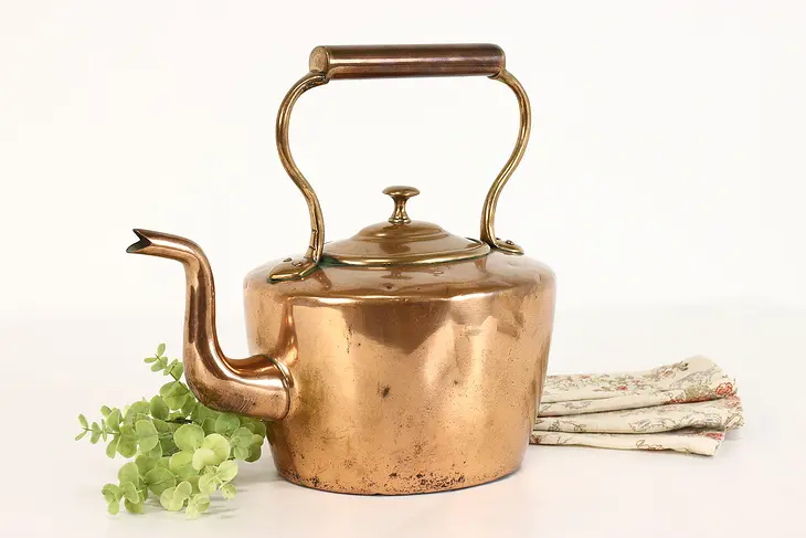 European Farmhouse Vintage Copper Teapot or Kettle #41552