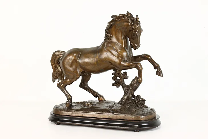 Wild Rearing Horse Bronze Finish Statue Antique Sculpture, Signed #41404
