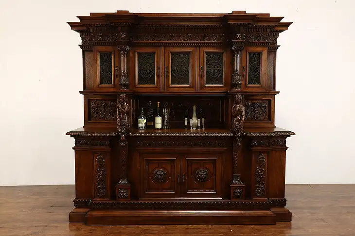 Italian Renaissance Carved Antique Back Bar Cabinet, Sideboard, Cantu #41988