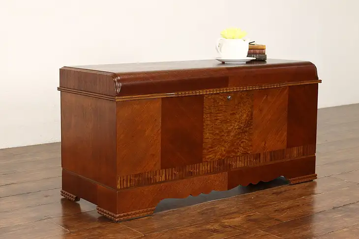 Art Deco Waterfall Design Vintage Cedar Trunk or Blanket Chest, Lane #40793