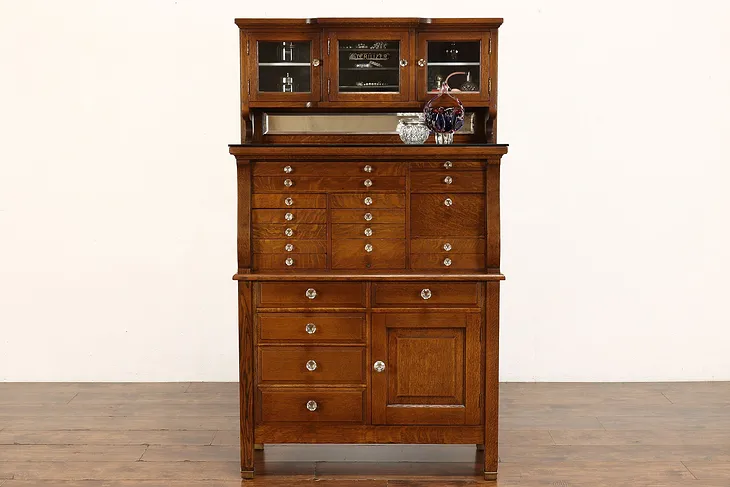 Dentist Oak 1900 Antique Dental, Jewelry or Collector Cabinet, American #39194