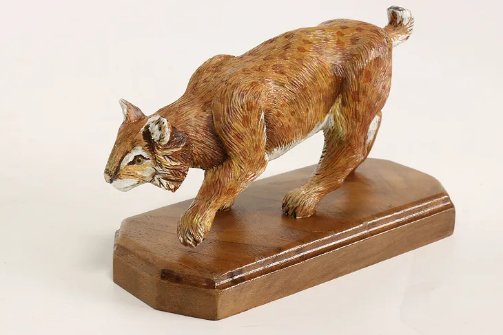 Folk Art Hand Carved Vintage Painted Lynx #41670