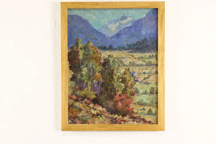 Valley in Fall Landscape Vintage Original Oil Painting, Lovejoy 21.5" #37881