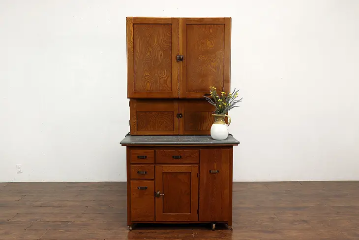 Farmhouse Antique Oak Kitchen Pantry Cupboard Hoosier Cabinet, Elwell #41606