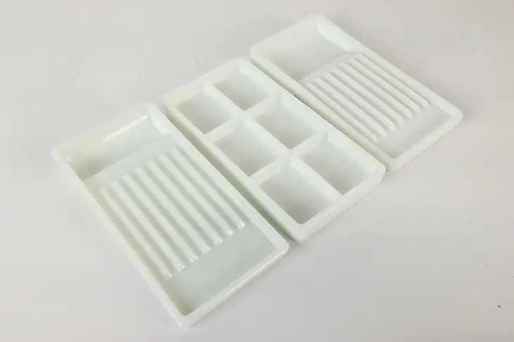 Set of Three Antique Milk Glass Dental Trays, Two Rivers WI #42231