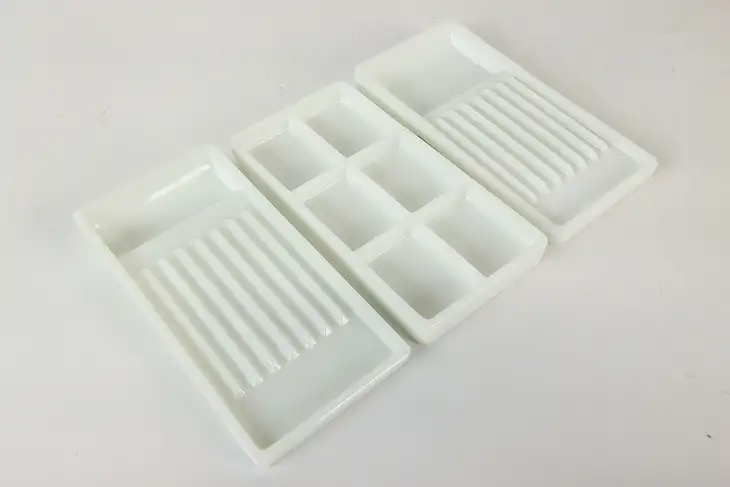 Set of Three Antique Milk Glass Dental Trays, Two Rivers WI #42231