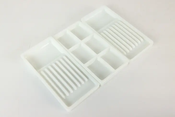 Set of Three Antique Milk Glass Dental Trays, Two Rivers WI #42232