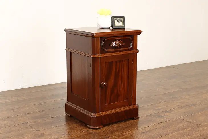 Victorian Antique Mahogany Nightstand, End or Lamp Table, Carved Pull  #42172
