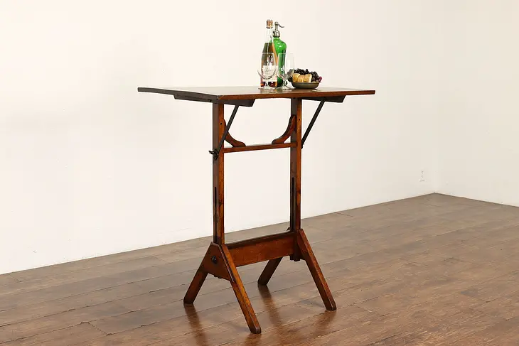 Farmhouse Industrial Drafting Drawing Desk, Wine & Cheese Island or Table #42169