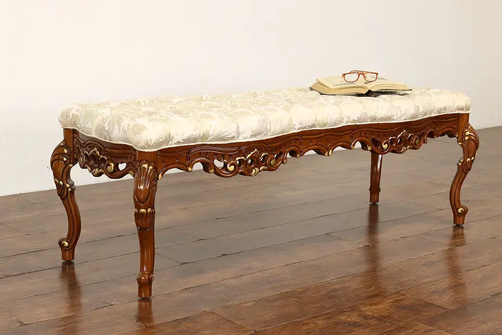 French Rococo Design Vintage Carved Fruitwood Hall or Boudoir Bench #42114