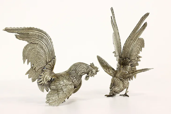 Pair of Antique Cocks or Fighting Rooster Sculptures #42103