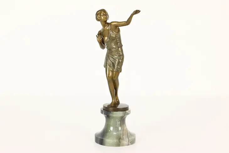 Art Deco Flapper Woman Statue Vintage Bronze Sculpture, Lorenzl #41918