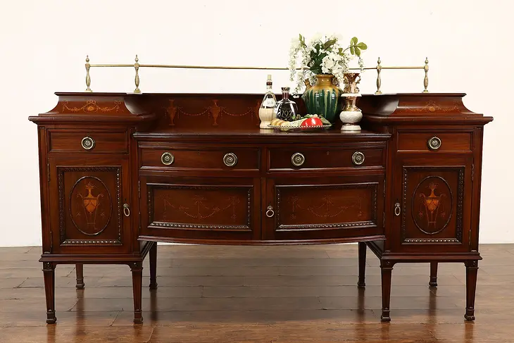 English Classical Antique Mahogany & Marquetry Sideboard, Server, Buffet #37736