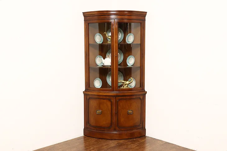 Federal Design Vintage Mahogany Corner China Cabinet, Cupboard, Drexel #42254