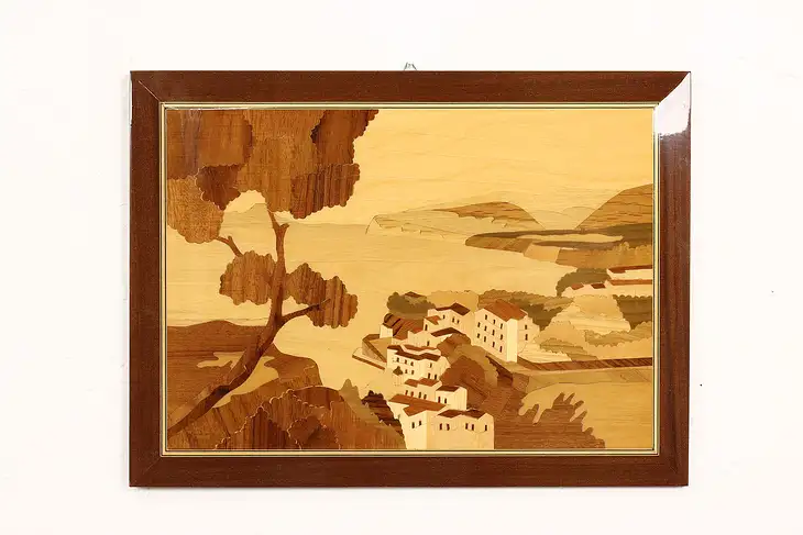 Marquetry Vintage Walnut & Rosewood Plaque Sorrento Italy 15.5" #42293