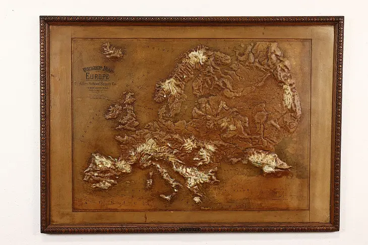 Relief Map of Europe Antique 1907 Wall Map, Atlas School Supply 48" #41250