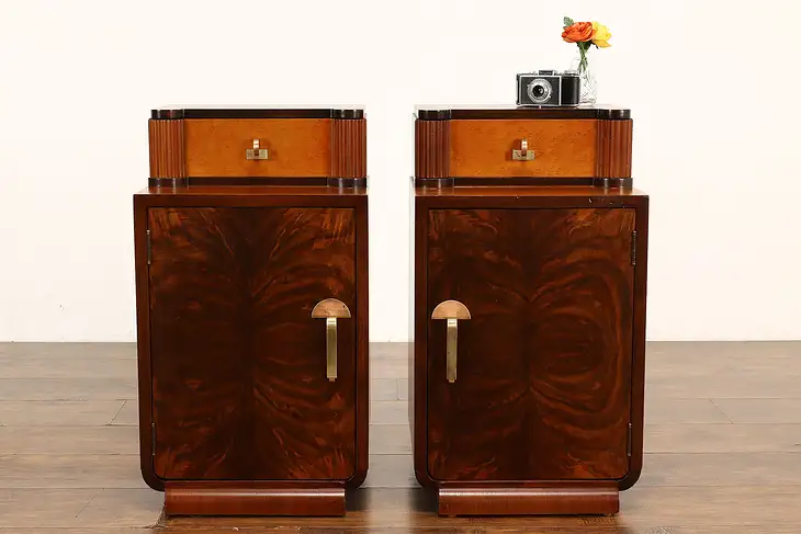 Pair Art Deco Midcentury Modern Vintage Nightstands, End or Side Tables #42258