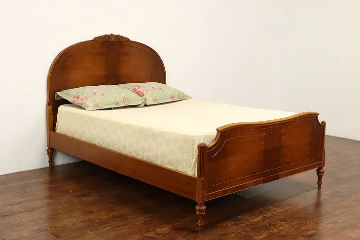 French Design Vintage Figured Walnut Full or Double Size Bed, Widdicomb #42113