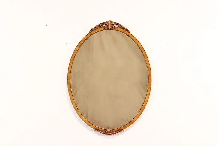 French Design Vintage Satinwood Carved Oval Wall Mirror, Widdicomb #42285