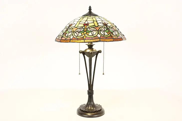 Stained Glass Shade Vintage Office or Library Desk Lamp, Quoizel #41696