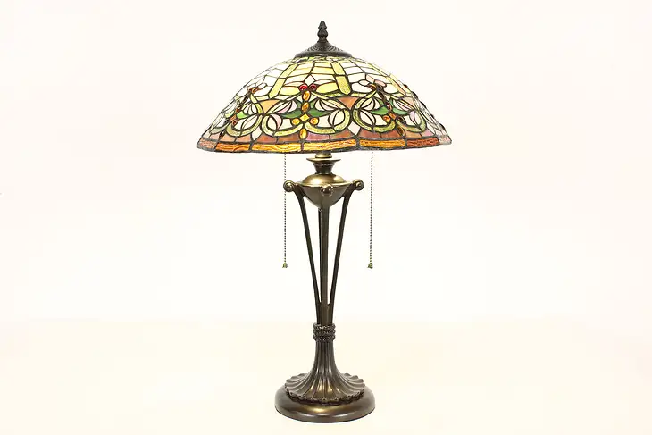 Stained Glass Shade Vintage Office or Library Desk Lamp, Quoizel #41696