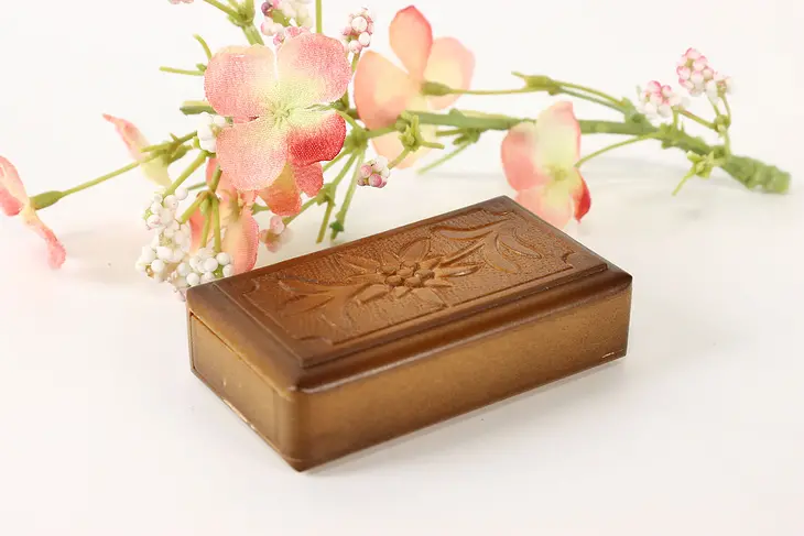 Swiss Vintage Carved Birch Puzzle Box, Floral Motifs #40351